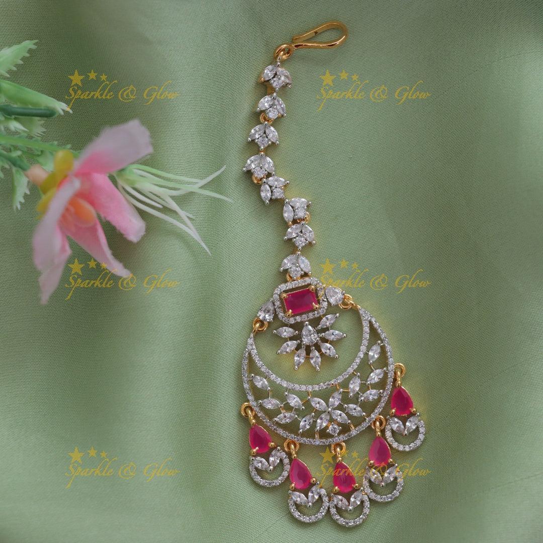 Exquisite Half Moon Floral Maang Tikka - Sparkle & Glow