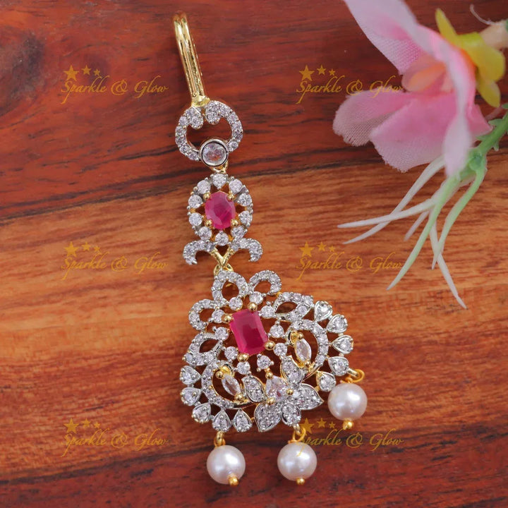Elegant Pearl & Ruby Maang Tikka for Festive Celebrations