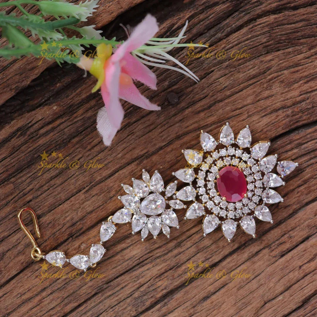 Sparkling Floral Gold Maang Tikka: Perfect for Festive Glam