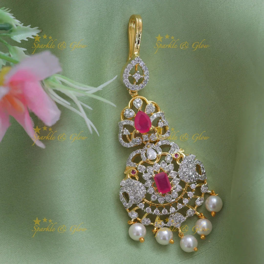 Exquisite Peacock Wedding Maang Tikka in Gold