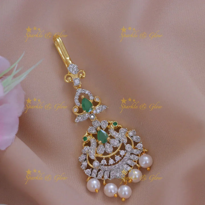 Exquisite Peacock Pearl Maang Tikka for Wedding Elegance