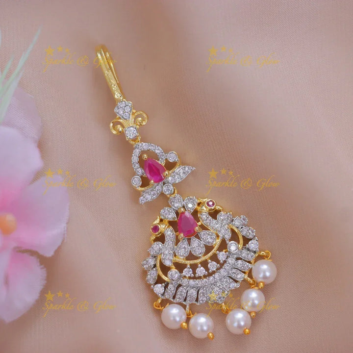 Exquisite Peacock Pearl Maang Tikka for Wedding Elegance