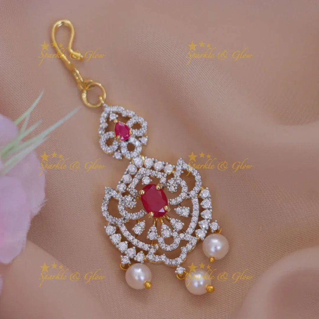 Sparkling Gold Leaf Maang Tikka for Festive Weddings
