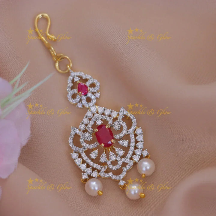 Sparkling Gold Leaf Maang Tikka for Festive Weddings