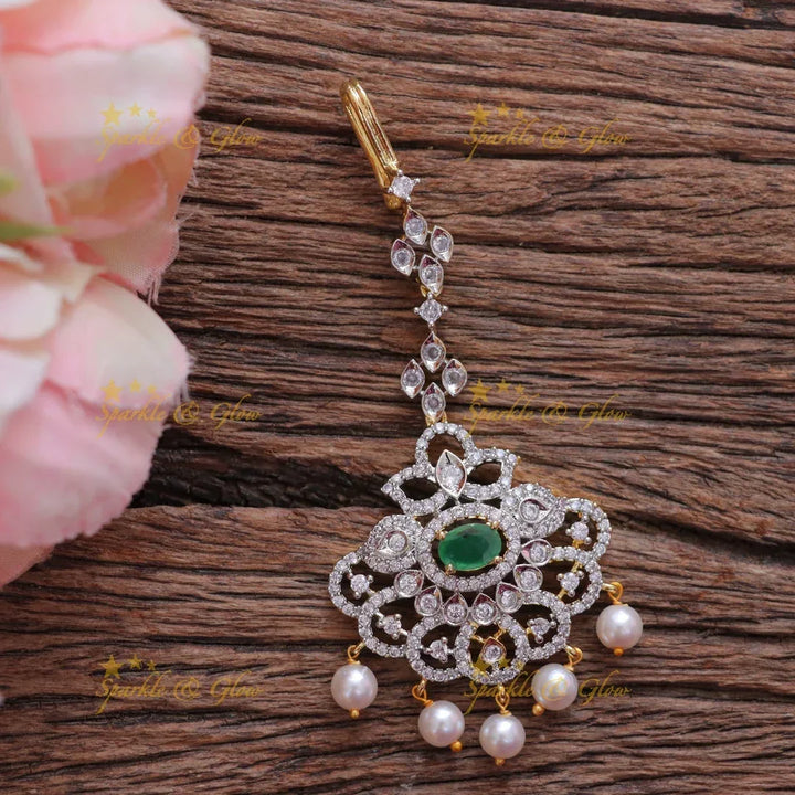 Elegant Floral Pearl Maang Tikka for Festive Occasions