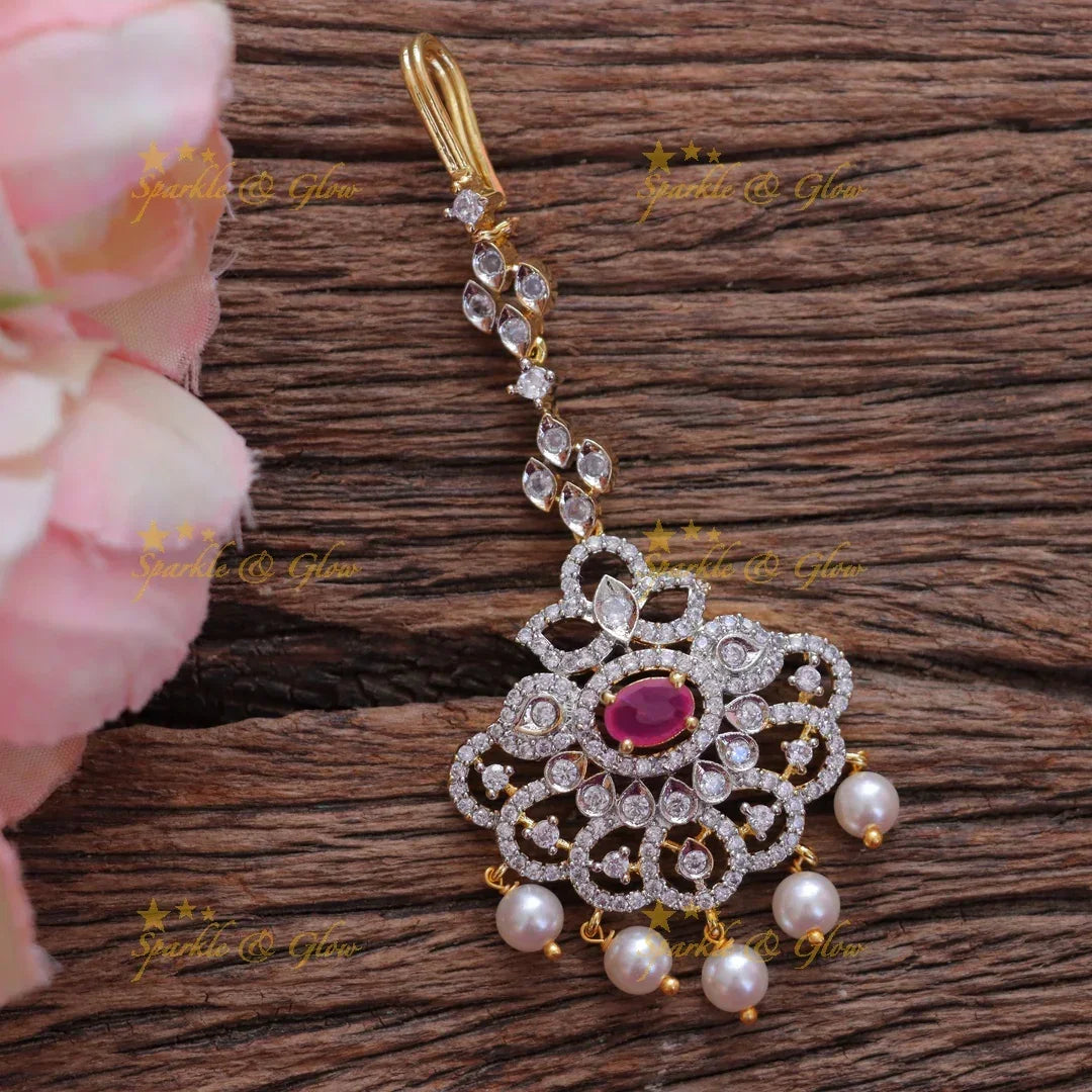 Elegant Floral Pearl Maang Tikka for Festive Occasions