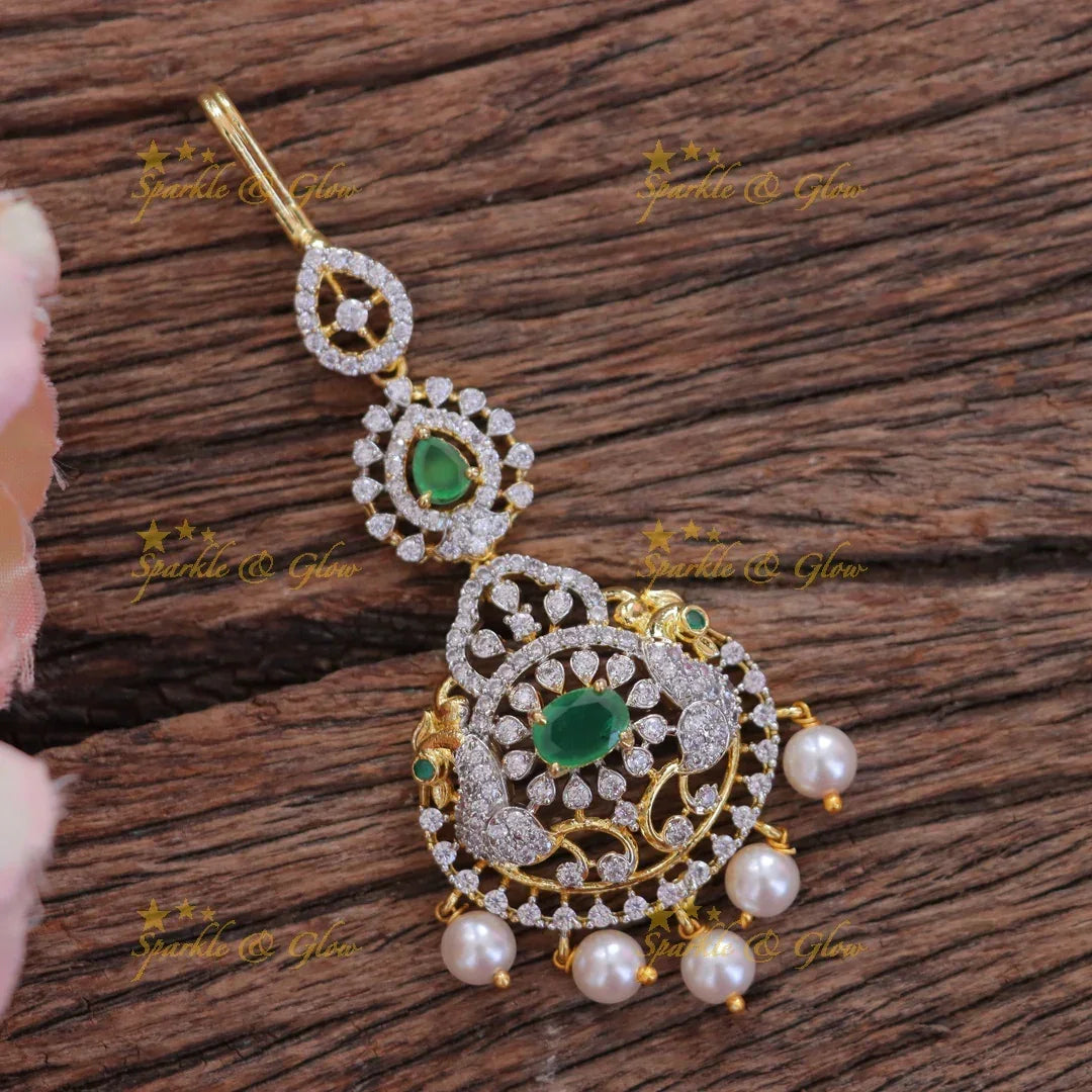 Elegant Peacock Floral Pearl Maang Tikka for Weddings