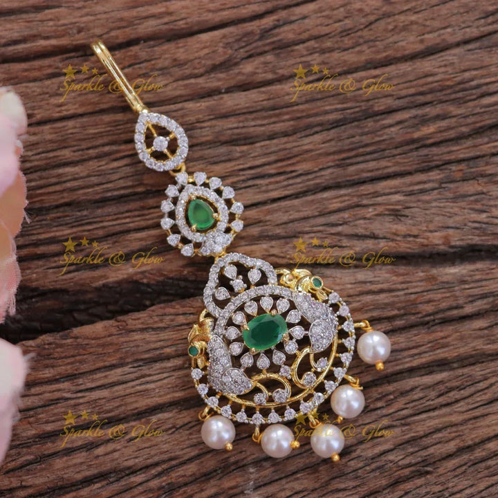 Elegant Peacock Floral Pearl Maang Tikka for Weddings