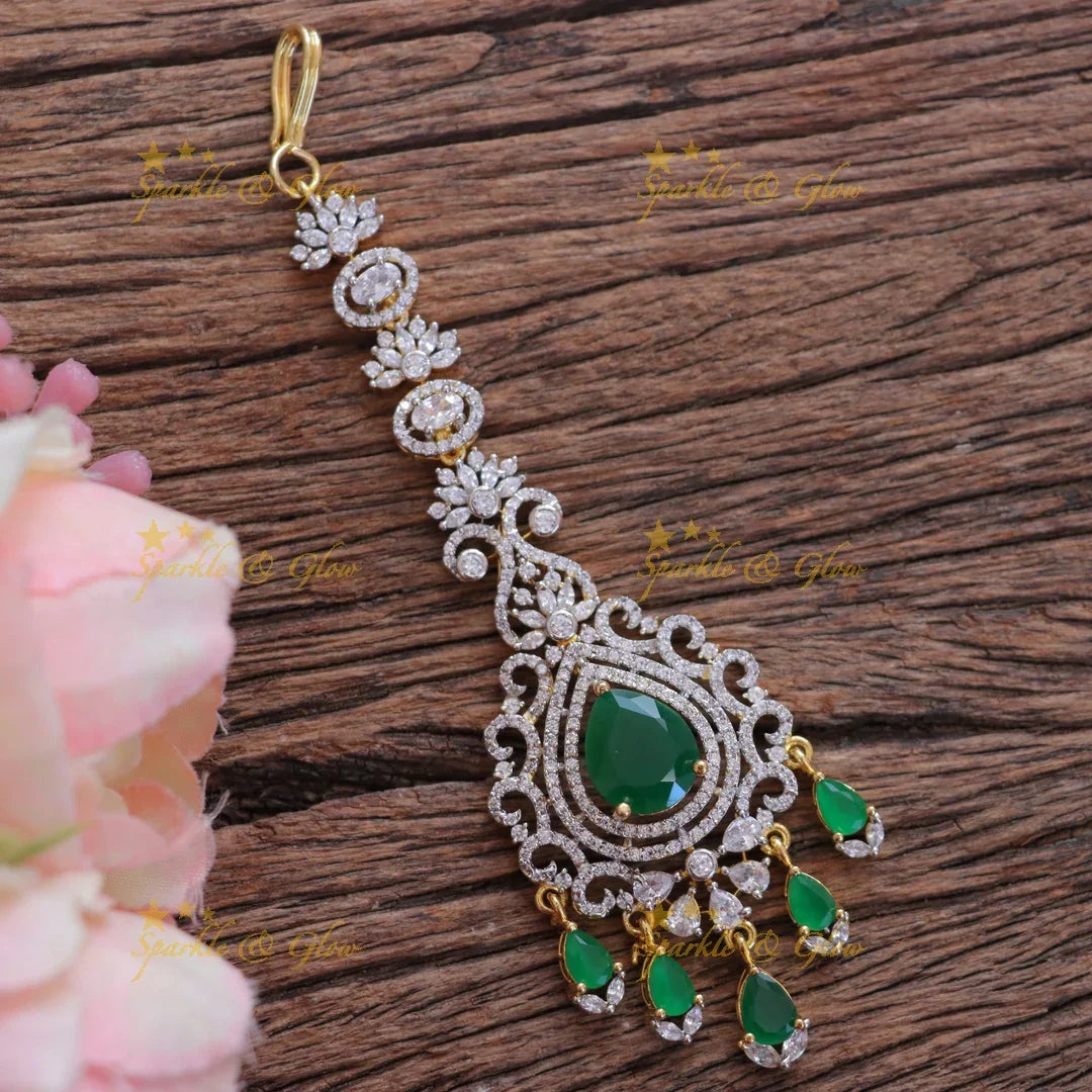 Elegant Floral Drop Wedding Maang Tikka in Gold