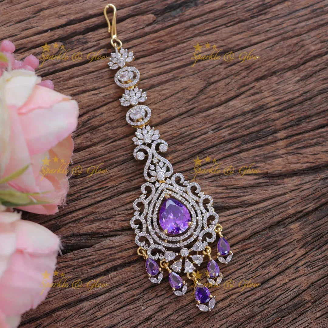 Elegant Floral Drop Wedding Maang Tikka in Gold