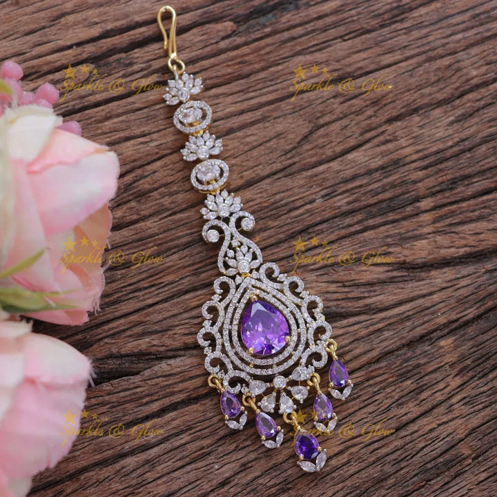 Elegant Floral Drop Wedding Maang Tikka in Gold