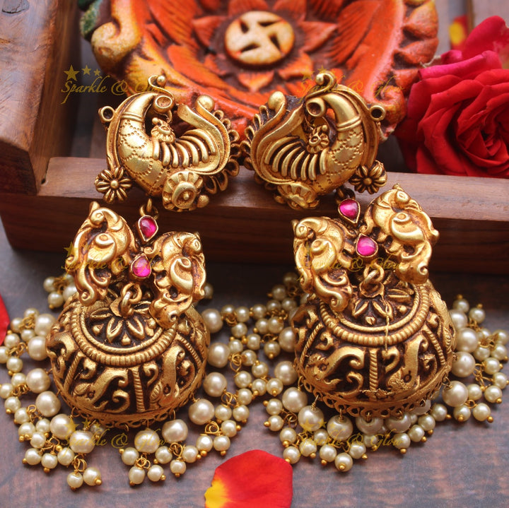 Geru gold peacock jhumukas