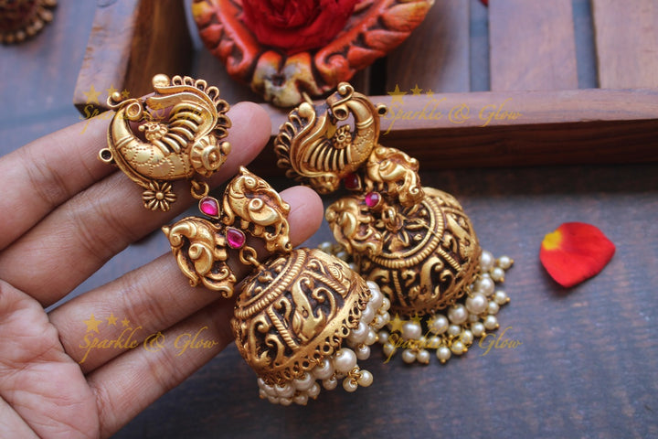 Geru gold peacock jhumukas