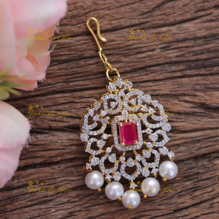 Exquisite Mango Pearl Maang Tikka - Sparkle & Glow