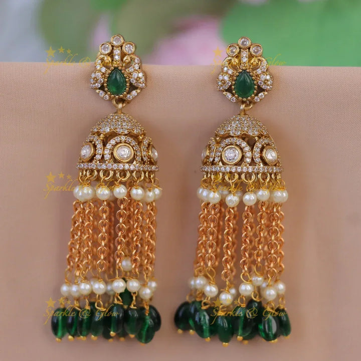 Exquisite Victorian Peacock Jhumka Earrings