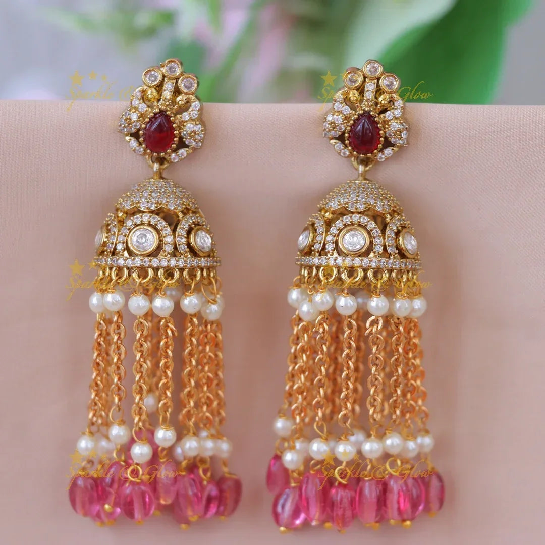 Exquisite Victorian Peacock Jhumka Earrings