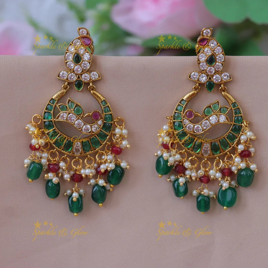 Half Moon Peacock Earrings in Gold for Festive Vibes