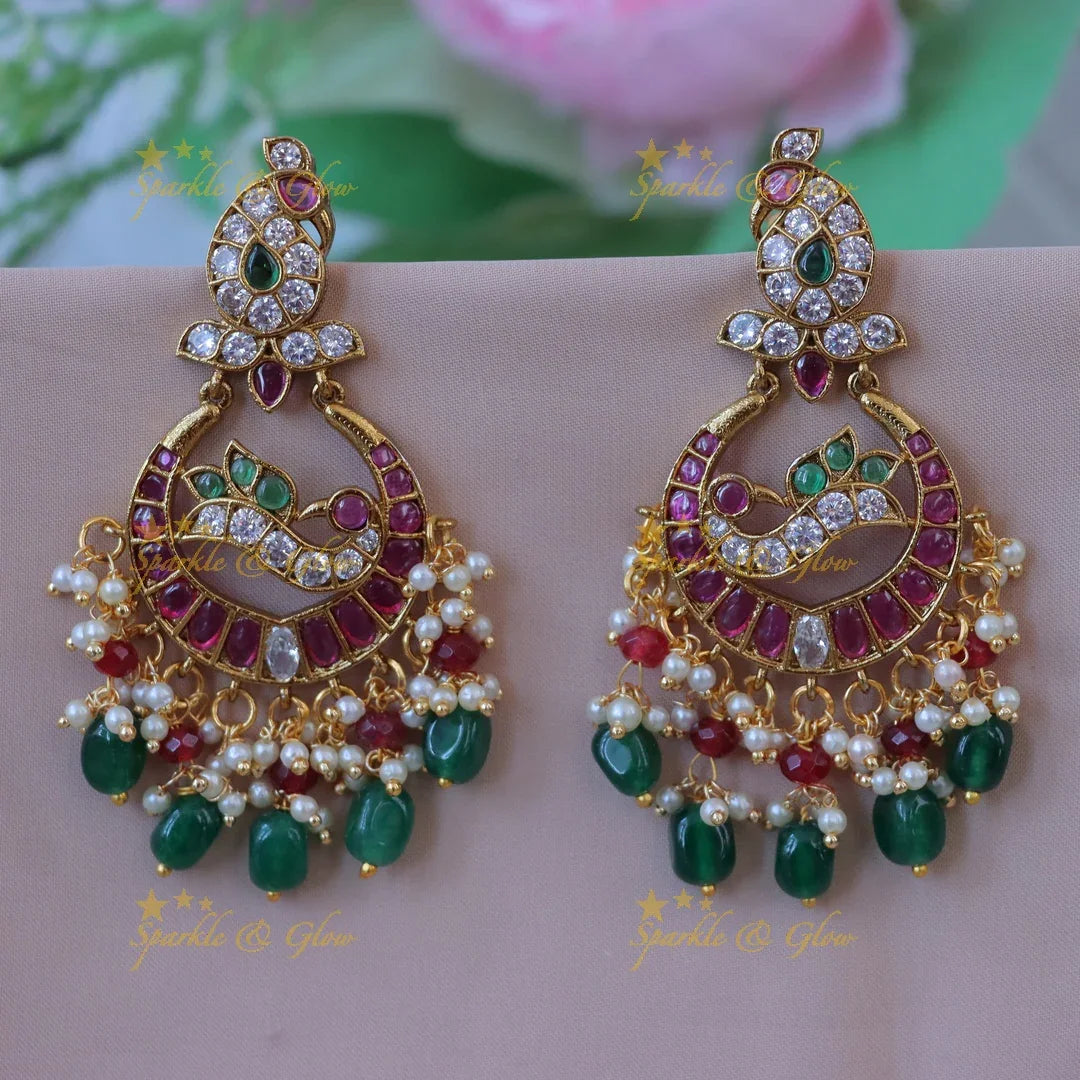 Half Moon Peacock Earrings in Gold for Festive Vibes