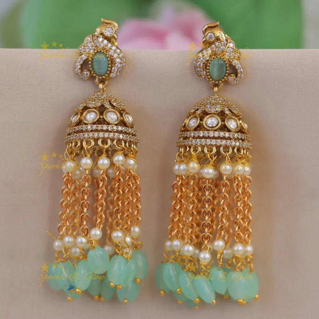Exquisite Victorian Peacock Jhumka Earrings | New Arrival