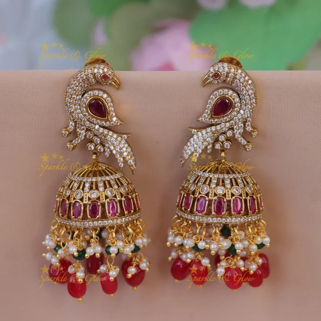 Captivating Peacock Jhumka Earrings - Elegant Glow