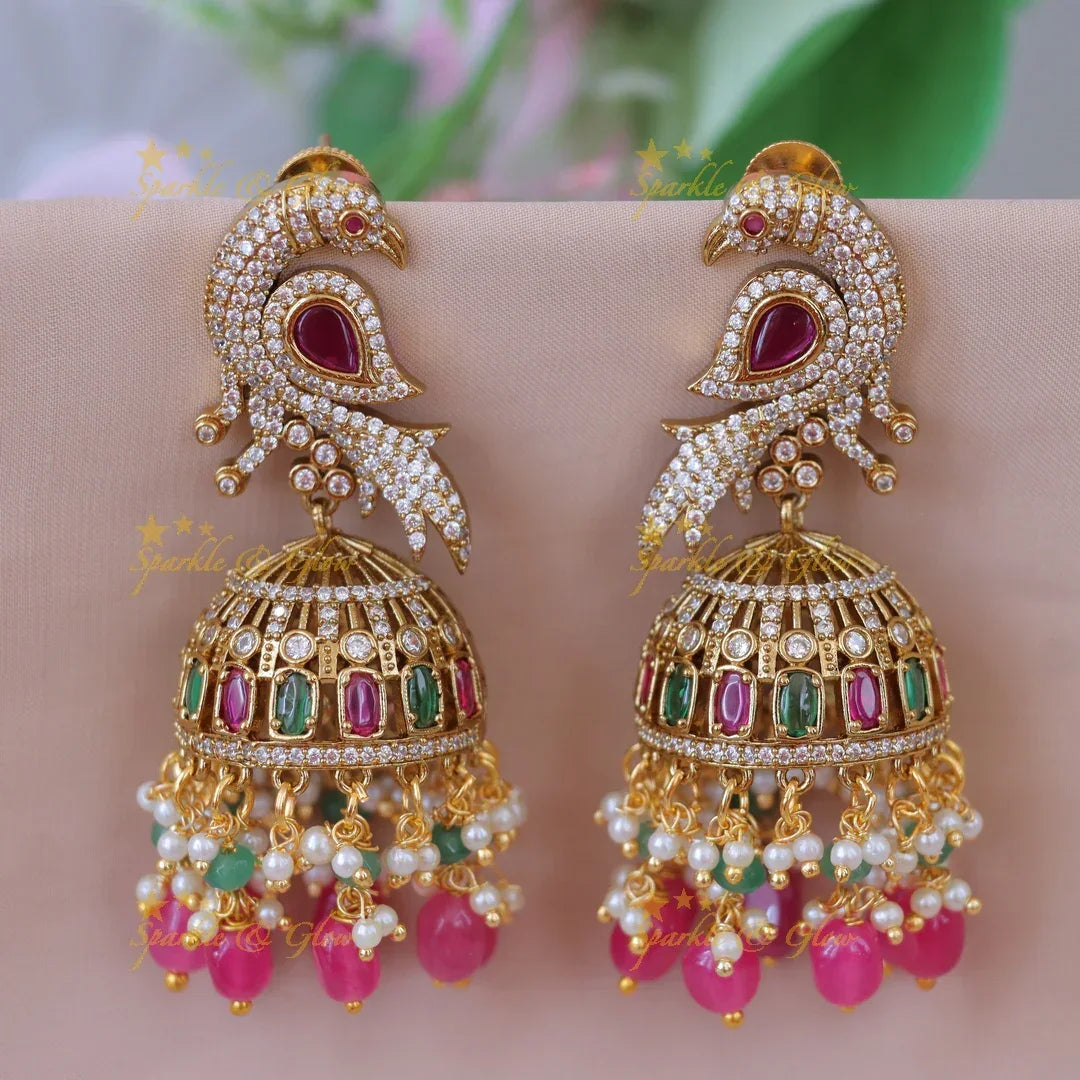 Captivating Peacock Jhumka Earrings - Elegant Glow