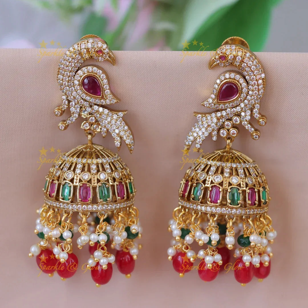 Captivating Peacock Jhumka Earrings - Elegant Glow