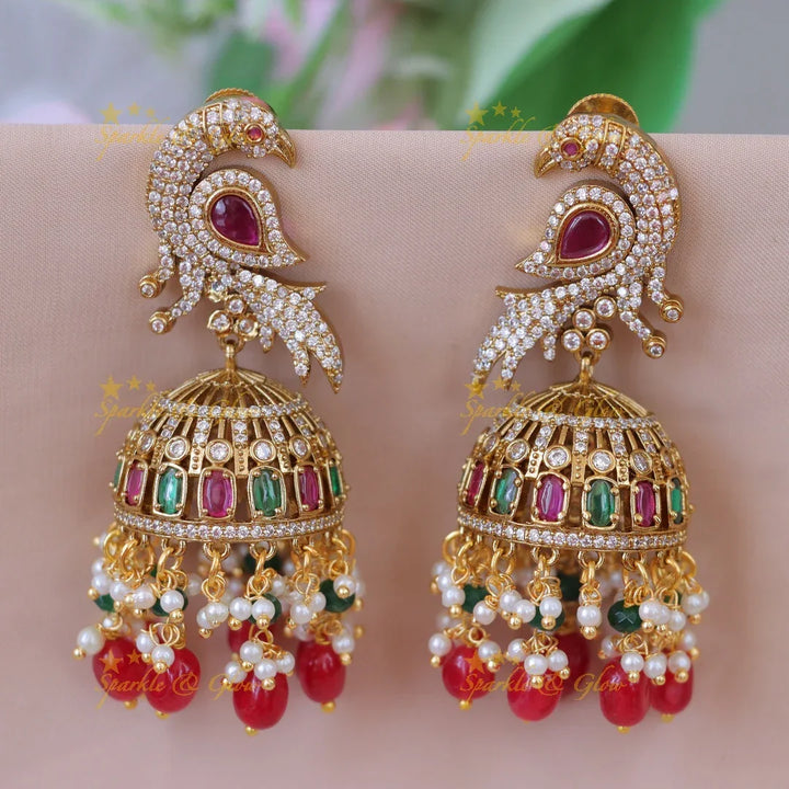 Captivating Peacock Jhumka Earrings - Elegant Glow