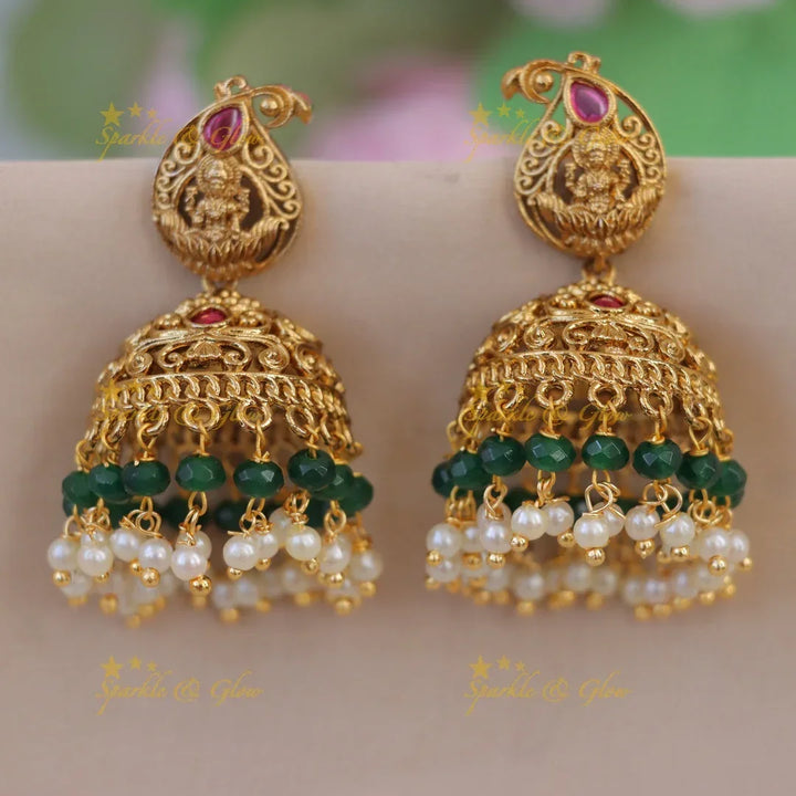 Graceful Gold Lakshmi Mango Jhumkas Earrings