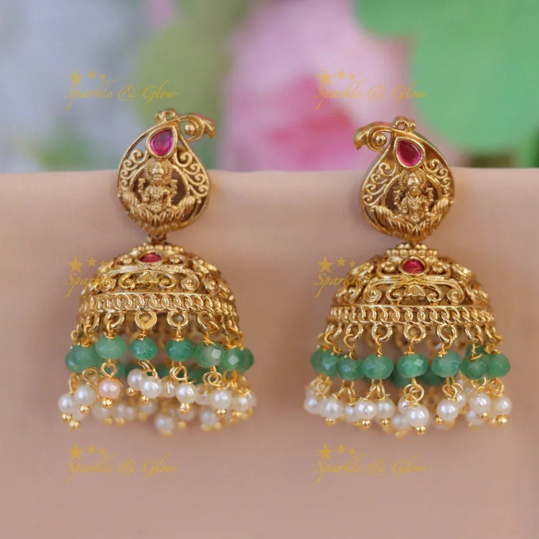 Graceful Gold Lakshmi Mango Jhumkas Earrings