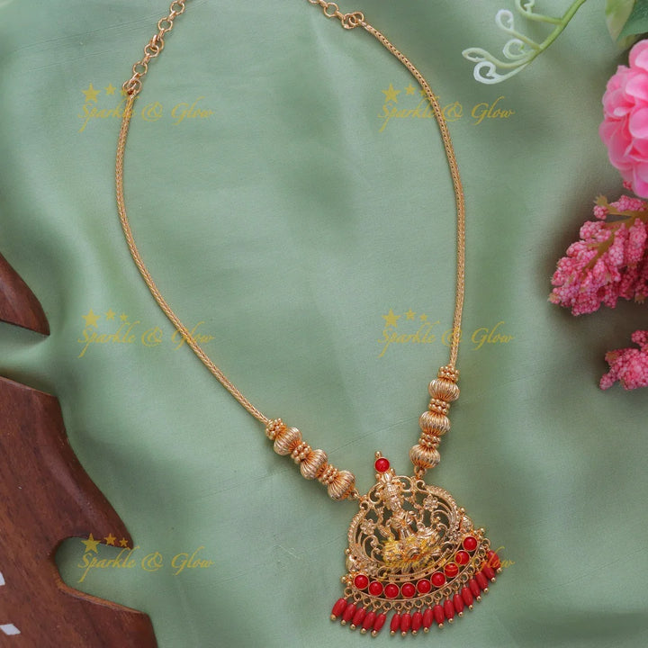 Exquisite Lakshmi Necklace Temple Design Orange Beads