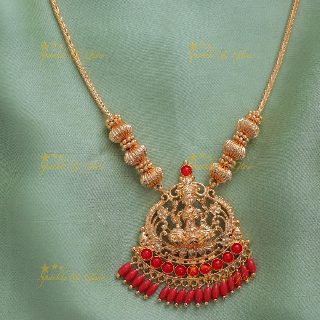 Exquisite Lakshmi Necklace Temple Design Orange Beads
