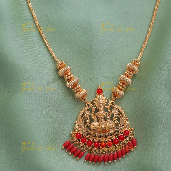 Exquisite Lakshmi Necklace Temple Design Orange Beads