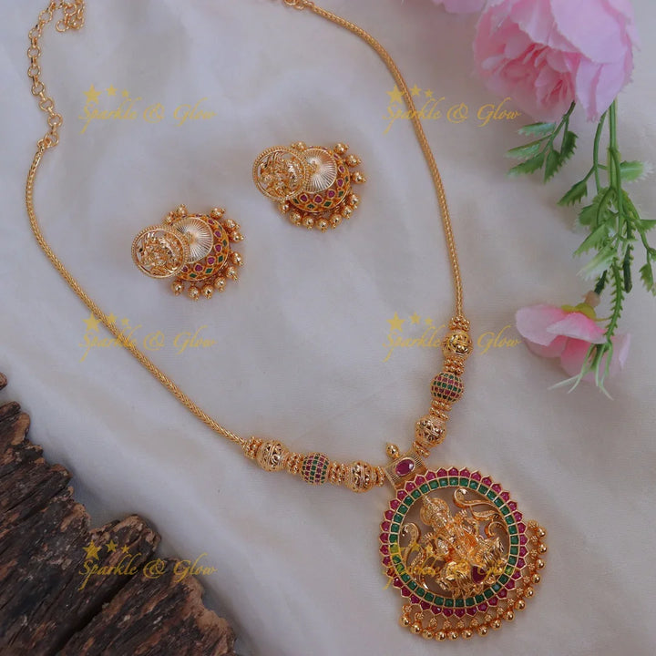 Exquisite Lakshmi Temple Necklace in Gold for Weddings