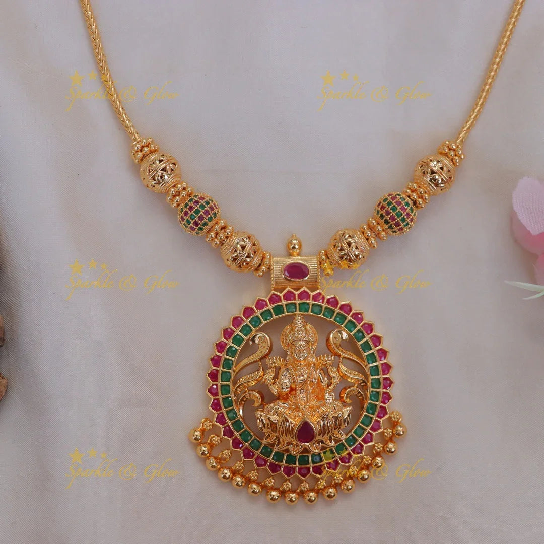 Exquisite Lakshmi Temple Necklace in Gold for Weddings
