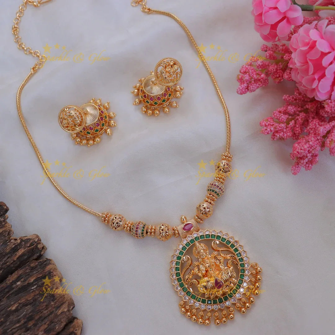 Exquisite Lakshmi Temple Necklace in Gold for Weddings