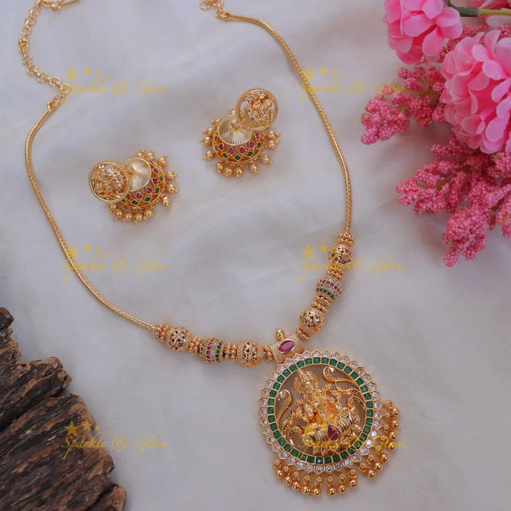 Exquisite Lakshmi Temple Necklace in Gold for Weddings