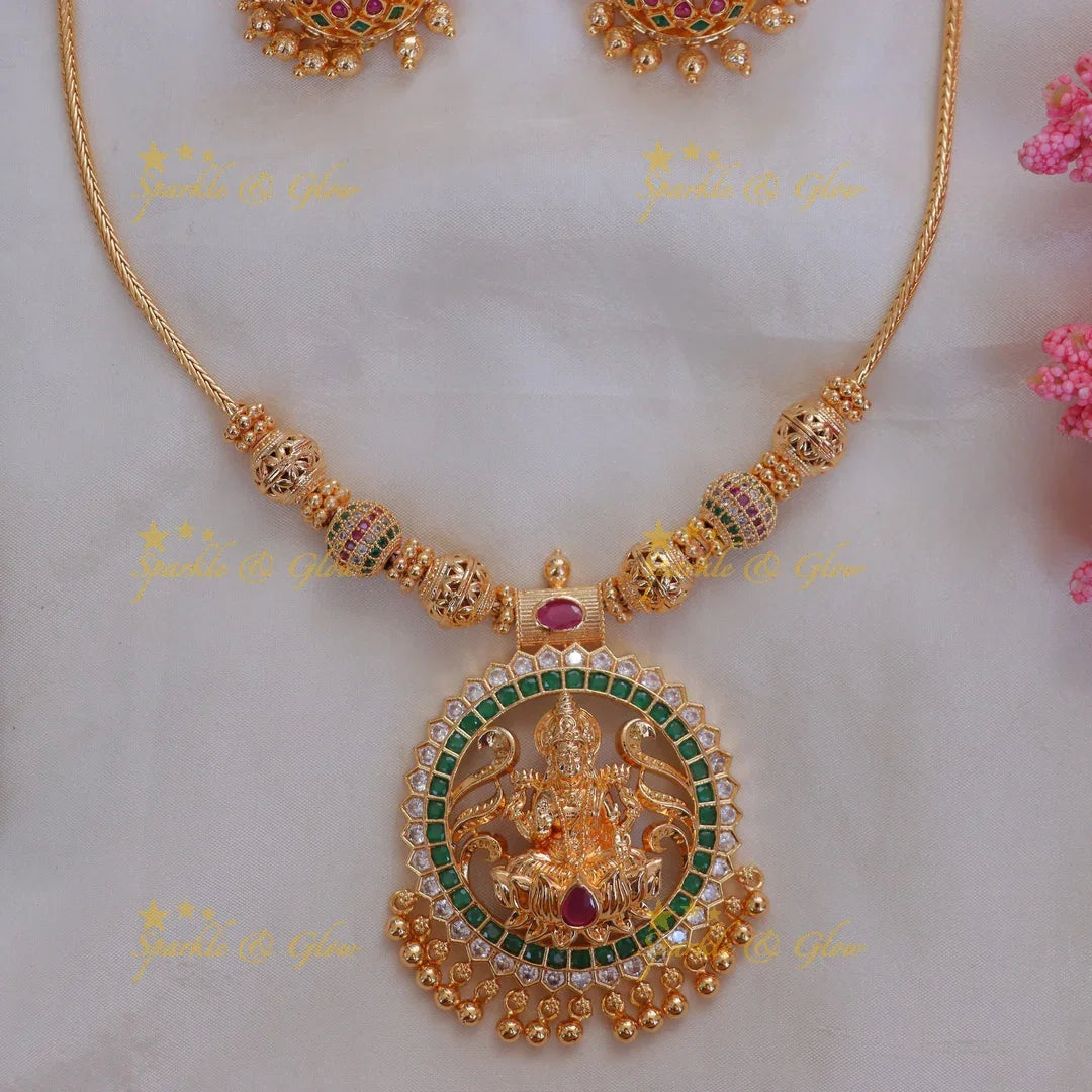 Exquisite Lakshmi Temple Necklace in Gold for Weddings