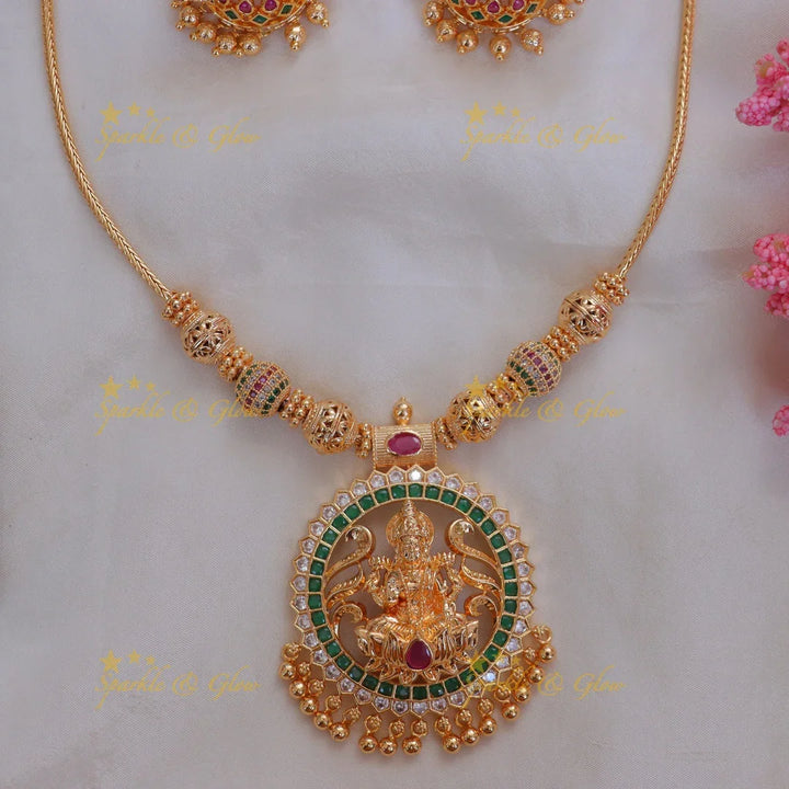 Exquisite Lakshmi Temple Necklace in Gold for Weddings