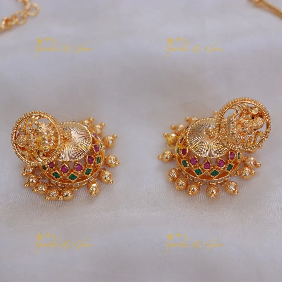 Exquisite Lakshmi Temple Necklace in Gold for Weddings