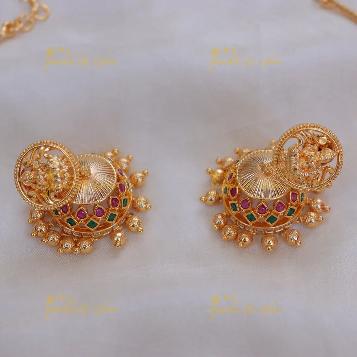 Exquisite Lakshmi Temple Necklace in Gold for Weddings