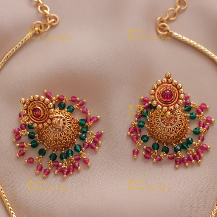 Exquisite Gold Bead Lakshmi Short Necklace for Celebrations