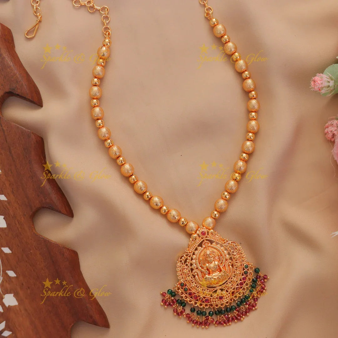 Exquisite Lakshmi Gold Bead Necklace for Festive Occasions