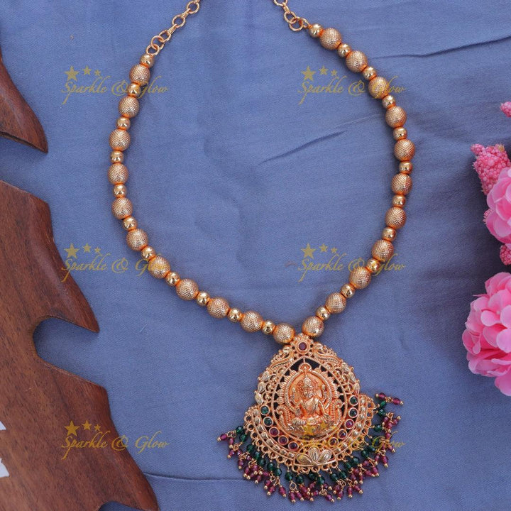 Exquisite Lakshmi Gold Bead Necklace for Festive Occasions