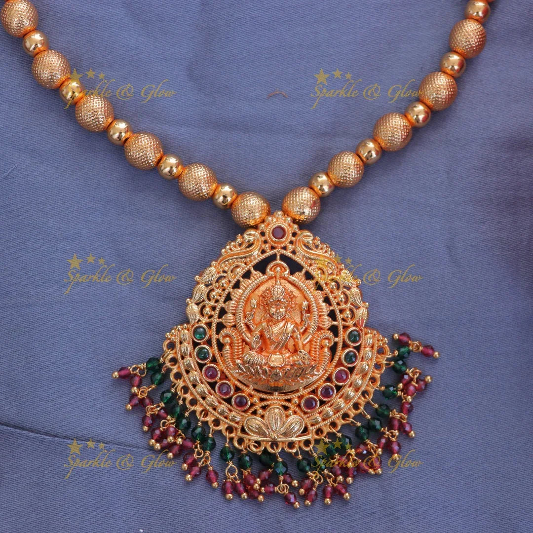 Exquisite Lakshmi Gold Bead Necklace for Festive Occasions
