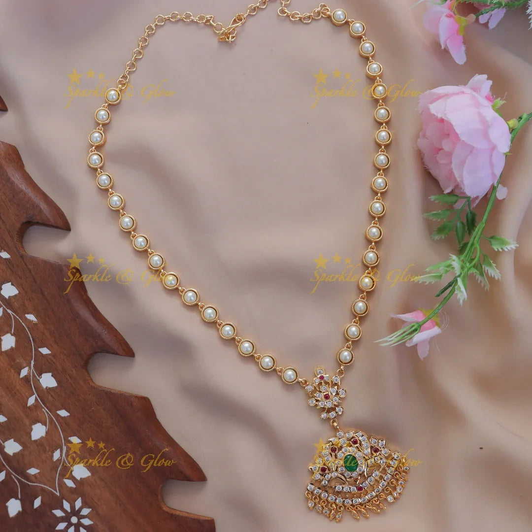 Elegant Pearl & Stone Pendant Necklace for Festive Wear