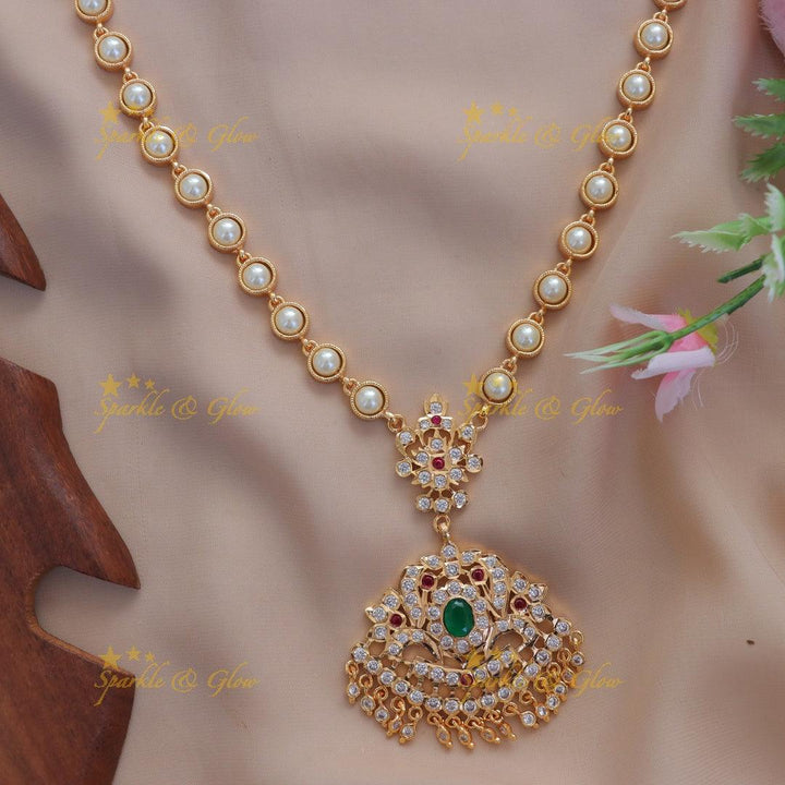 Elegant Pearl & Stone Pendant Necklace for Festive Wear