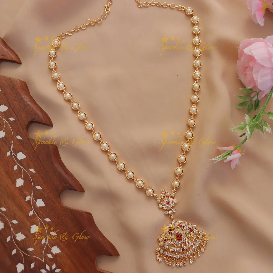Elegant Pearl & Stone Pendant Necklace for Festive Wear