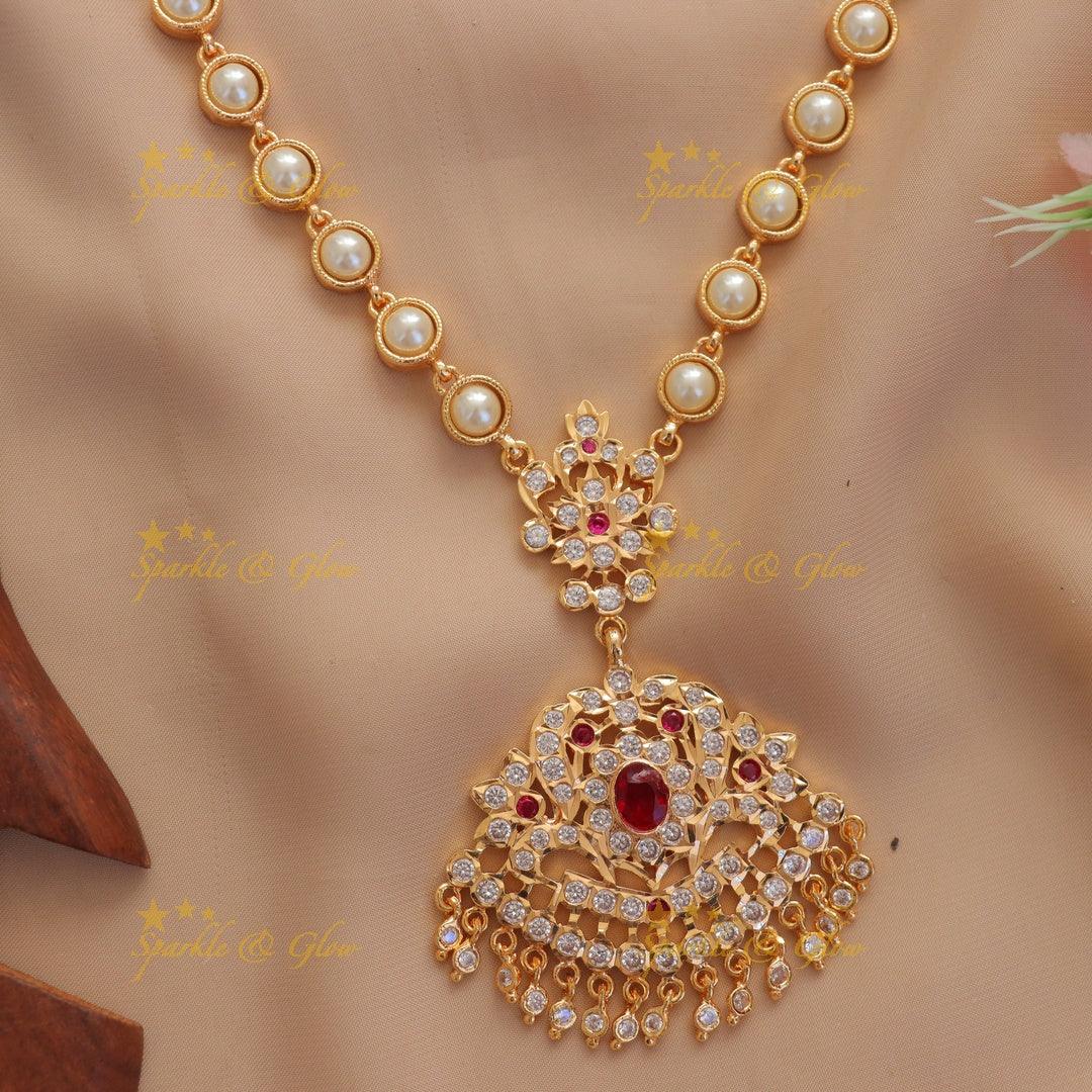 Elegant Pearl & Stone Pendant Necklace for Festive Wear