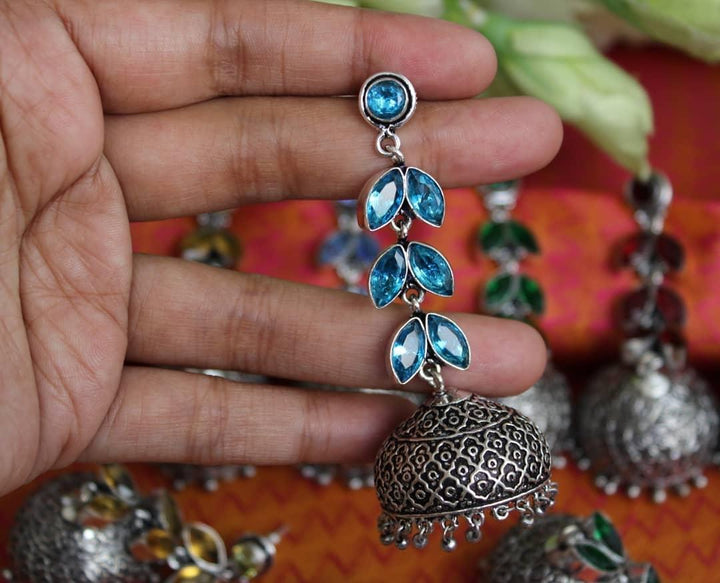 Yellow Long Leaf Stone Jhumukas Earrings