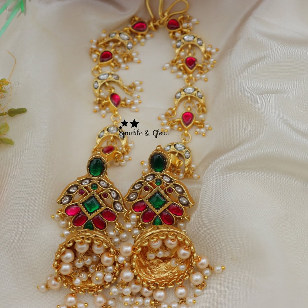 Elegant Jadau Kundan Earrings with Earchain Set
